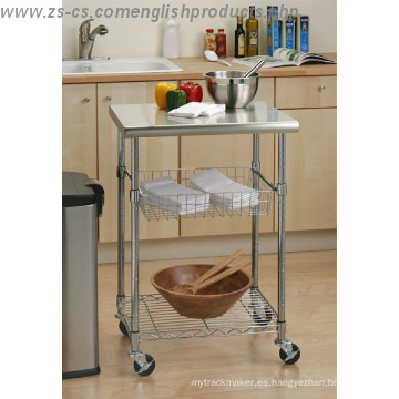 DIY 3 Tiers Carro de la cocina del acero inoxidable con una cesta